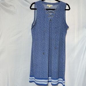 BOGO Michael Kors MICHAEL Blue & White Printed Lace-up Mini Shift Dress Size XL